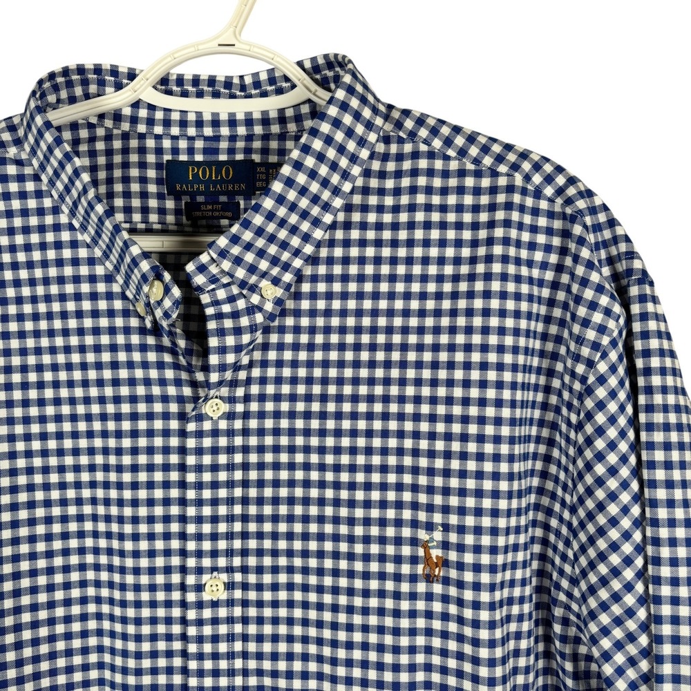 NEW Polo‎ Ralph Lauren Slim Fit Stretch Oxford Shirt Mens 2XL Blue Gingham $125